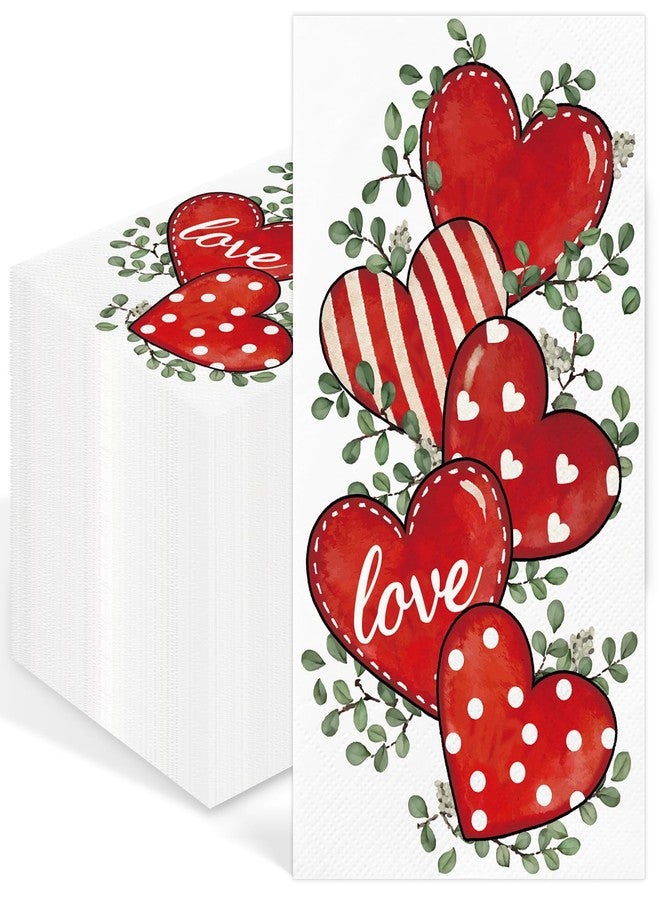 IANFEPH 100 Pcs Valentine's Day Napkins 3 Ply Disposable Watercolor Eucalyptus Red Heart Napkin Decorative Dinner Guest Napkins for Wedding Anniversary Birthday Cocktail Party (Eucalyptus Love) - Image 1
